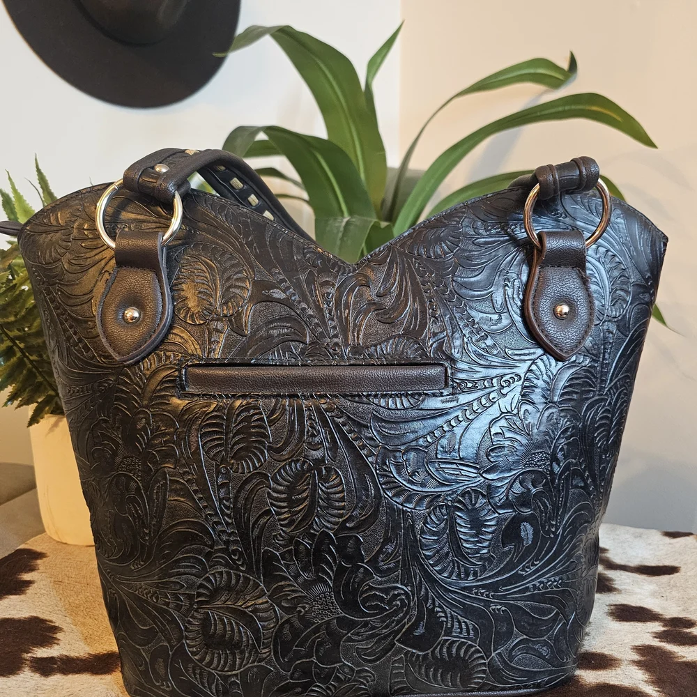 Justin West Embossed Turquoise Fringe Handbag - Picture 6 of 7